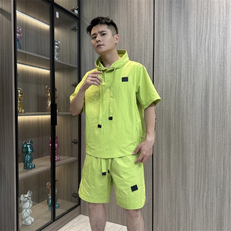 夏季男女款简约纯色连帽半袖卫衣短裤运I动休闲套装宽松透气两件