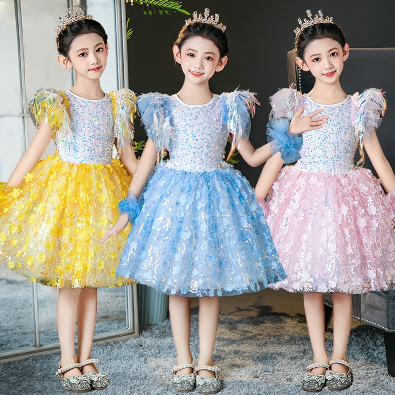 六一儿童舞蹈服公主裙女孩连衣裙纱裙演出服幼儿园女童蓬蓬裙亮片
