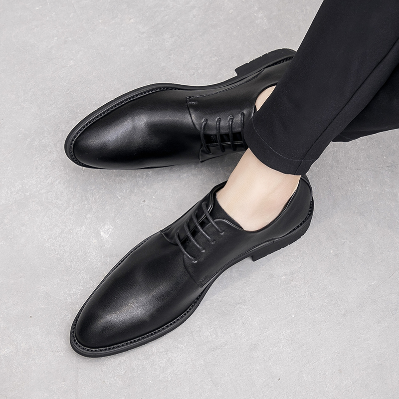 冬季男士商务休闲小皮鞋男韩版尖头潮流英伦加绒软皮正装上班鞋子