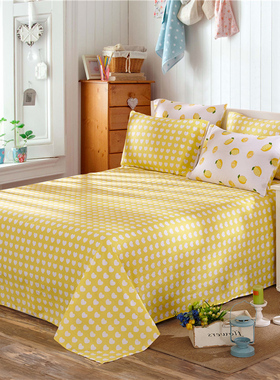床单单件夏天薄款棉单人女一米五1米8床C1.8m2黄色2.3x2.5纯棉全
