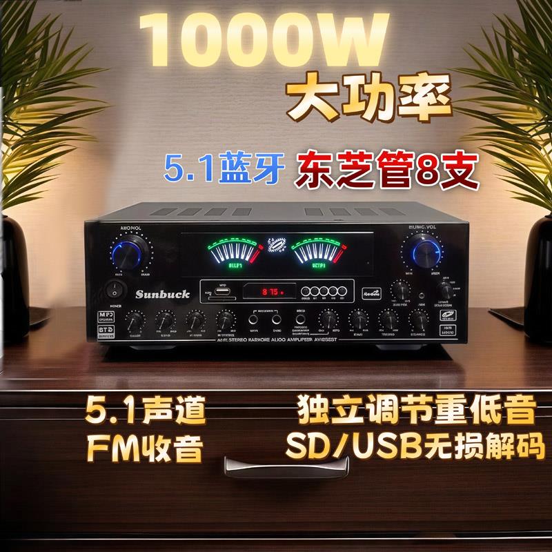 山宇大功率家用功放机蓝牙专业舞台音响家用K歌双无线话筒放大器