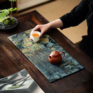 织金双面茶席加厚禅意干泡垫高端轻奢长条桌布艺桌垫杯垫桌席新款