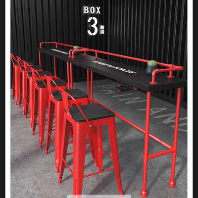 工业风酒吧水管高脚吧台桌咖啡厅铁艺实木桌椅组合靠墙吧台长条桌