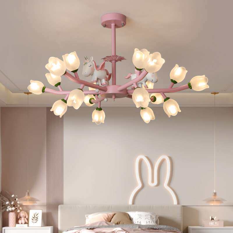 儿童房吊灯女孩现代简约公主卧室灯奶油铃兰花创意卡通节能护眼灯