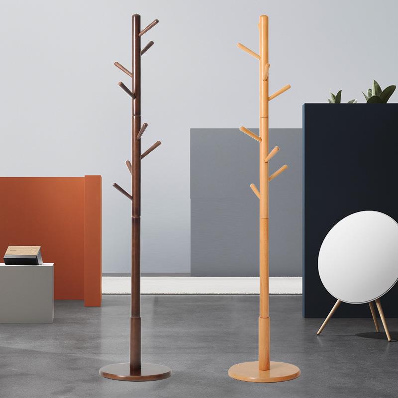 实木落地衣帽架单杆式简约现代圆盘树形榉木挂衣架北欧日式家具