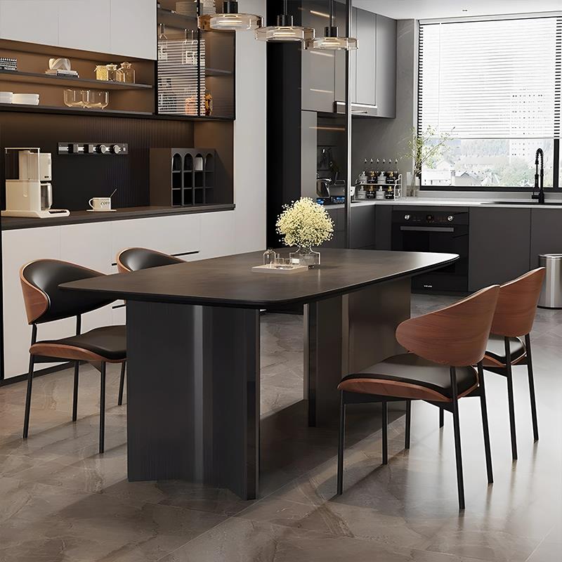 轻奢实木岩板餐桌椅组合家用小户型现代简约客厅长方形西餐厅饭桌