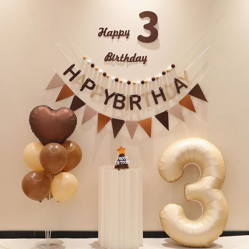 周岁生日场景布置装饰品男孩女孩儿童数字气球生日快乐派对背景墙