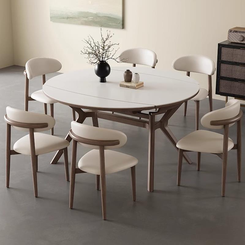 轻奢实木伸缩岩板餐桌椅组合家用小户型现代简约客厅折叠吃饭桌