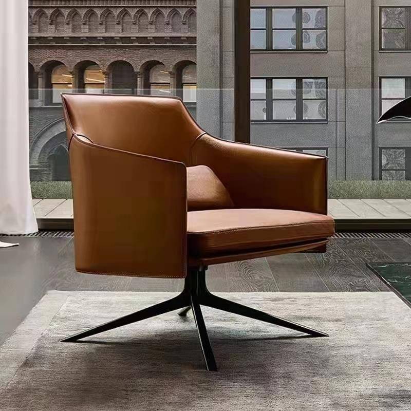 真皮单人旋转沙发椅意式极简设计师办公区洽谈椅懒人休闲椅轻奢风