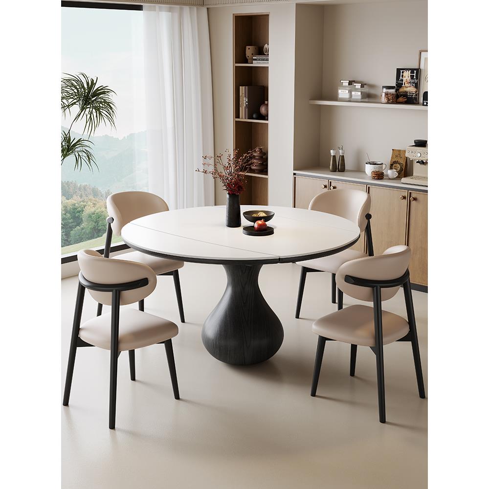 2025新款简约现代岩板餐桌伸缩折叠小户型实木框架餐桌椅组合饭桌