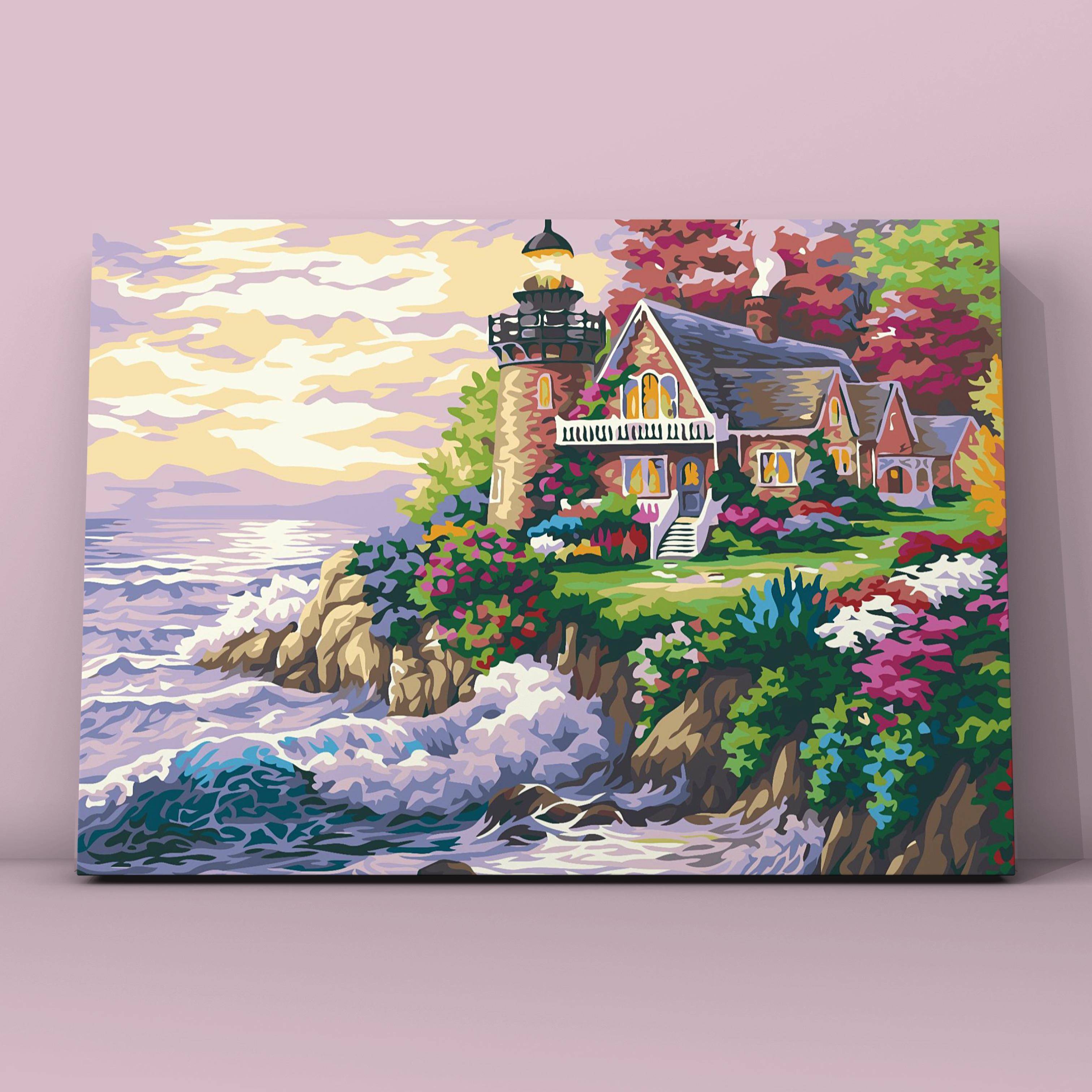 海边别墅diy数字油画手工手绘创意填色减压风景高级感客厅装饰画图片