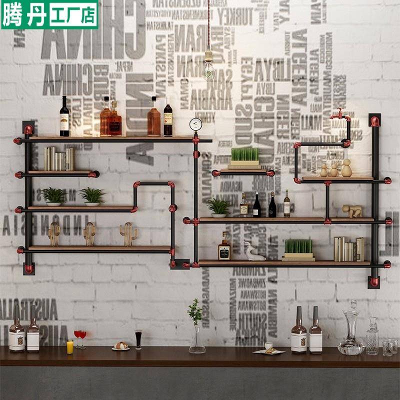 简约复古实木隔板水管铁艺置物架壁挂墙上工业风多层装饰展示架
