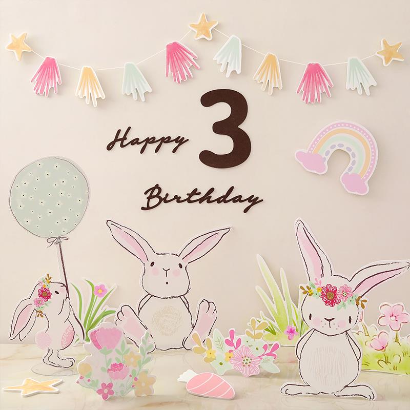 女孩周岁生日装饰桌面kt板场景布置兔子立牌宝宝满月百天拍照道具