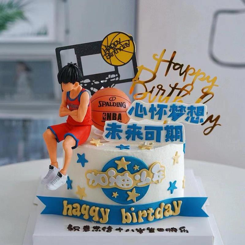 篮球小子蛋糕装饰摆件少年篮球男孩篮球队篮球鞋篮筐蛋糕插件插牌