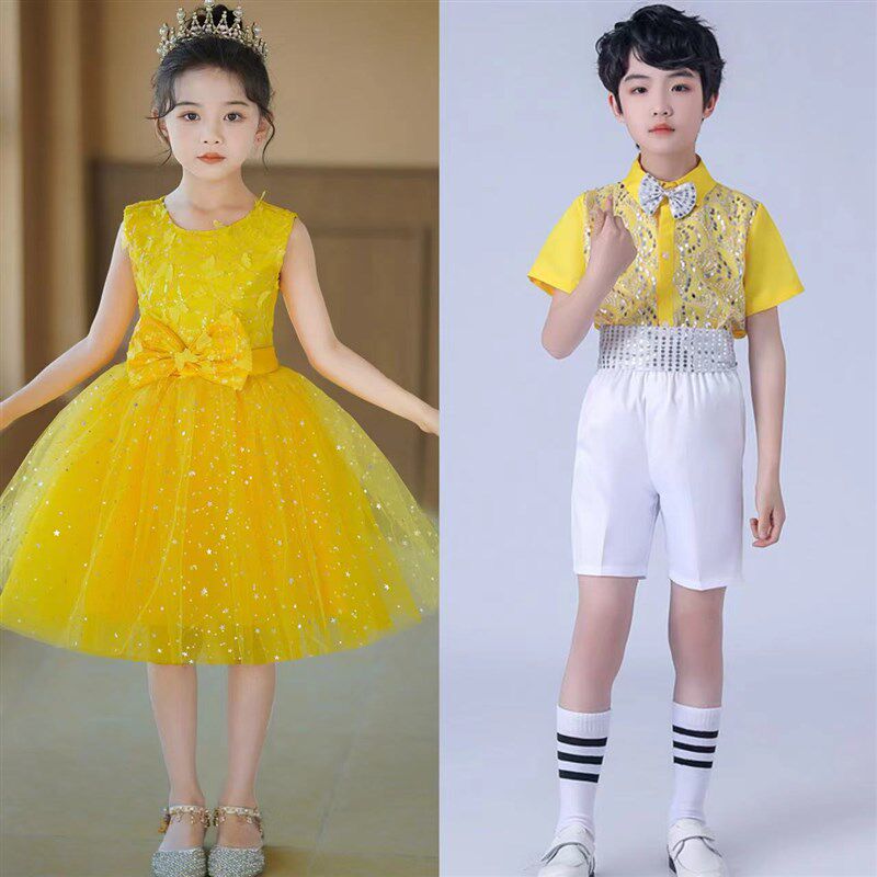 儿童合唱演出服女童舞蹈蓬蓬纱裙男童朗诵毕业表演服小学生合唱团