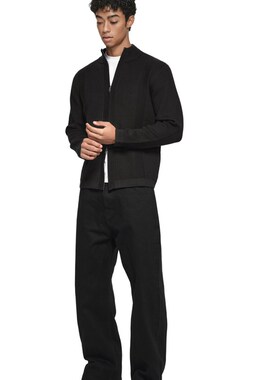 AaNn normcore立体几何凹凸立领针织黑色双拉链毛衣复古简约极简