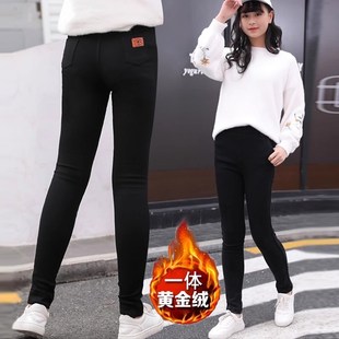 女童一体加绒裤子中大童修身打底裤外穿儿童保暖铅笔小脚魔术裤冬