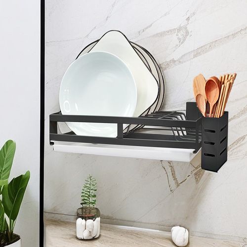 不锈钢碗架壁挂式置物架碗碟沥水免打孔餐具小型收纳碗筷盘放置架
