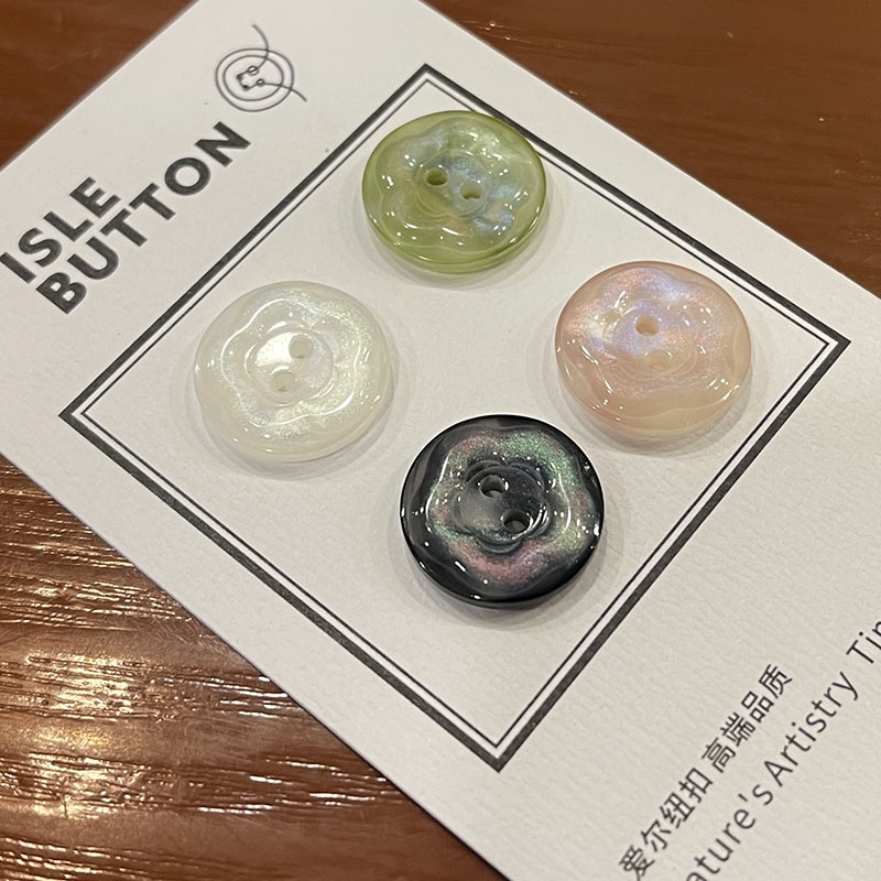 ISLE高档圆形花朵仿贝壳扣衬衫开衫童装珠光粉炫流光扣子西服纽扣