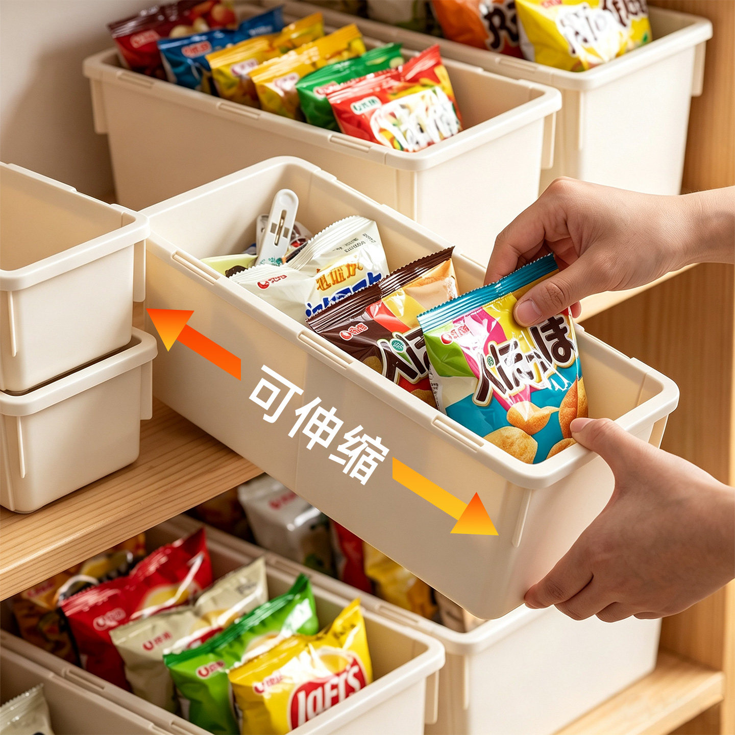 可伸缩柜内收纳盒厨房桌面零食小杂物收纳筐长方形塑料储物整理盒