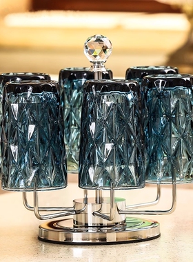 高级玻璃水杯客厅家用待客茶杯套装蓝色杯子加厚喝水杯高颜值杯具