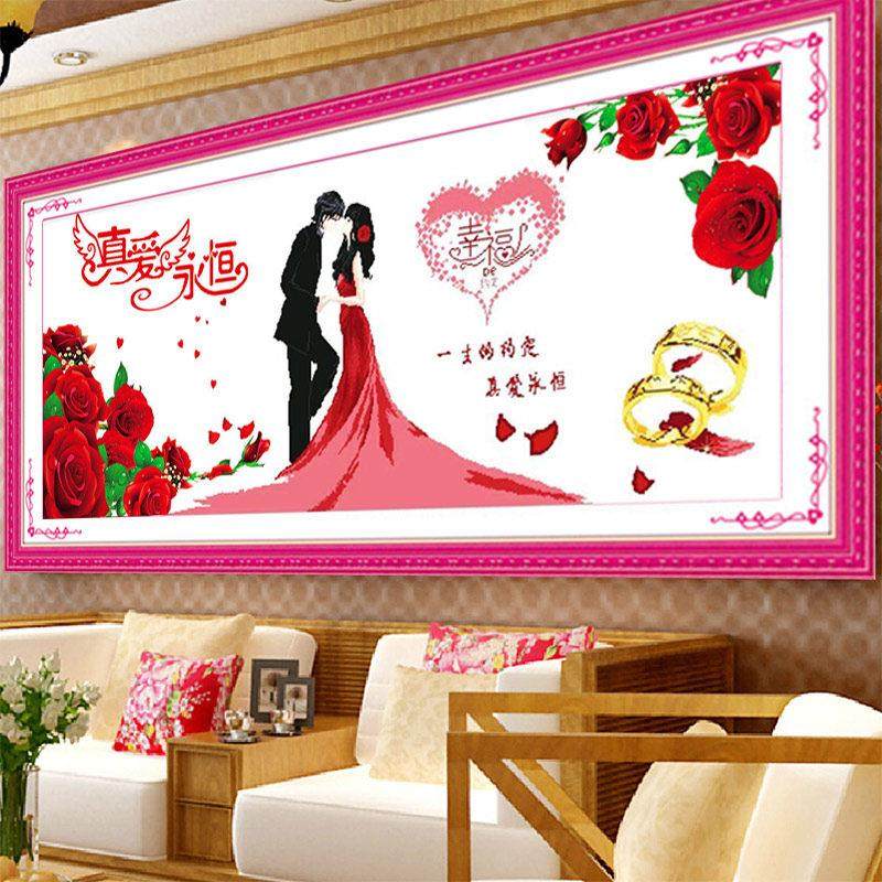 2024年新款绣结婚款真爱永恒十字绣成品客厅卧室大幅已绣好的出售,居家布艺,十字绣成品,淘宝优惠券,粉丝福利购,淘宝优惠卷