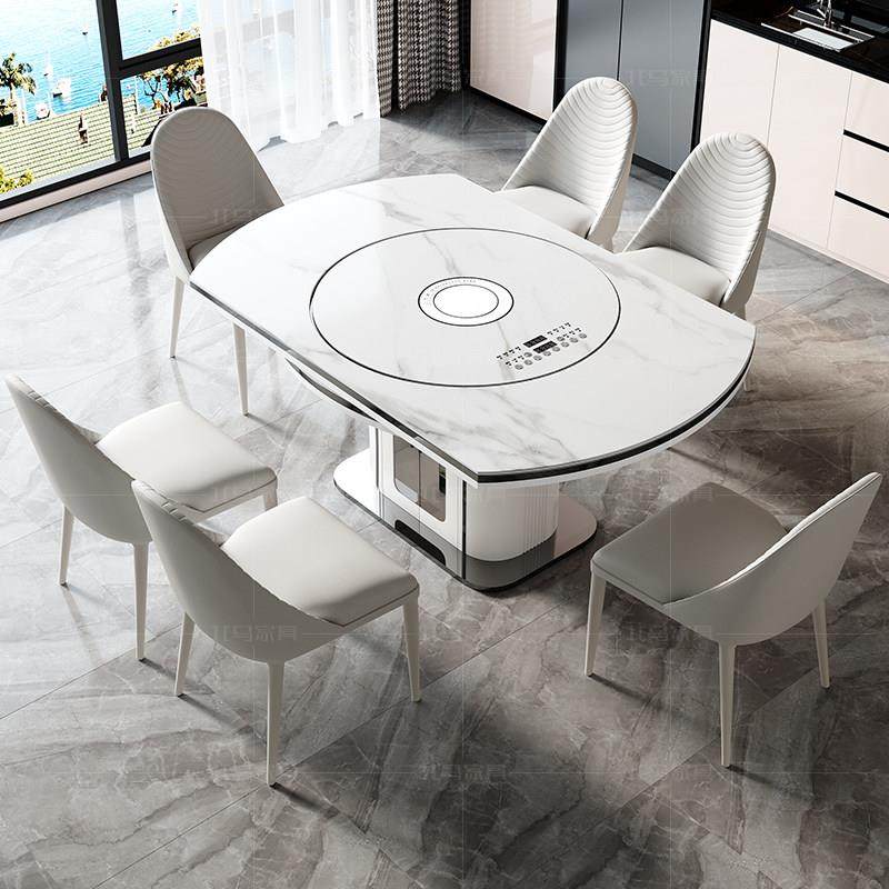 轻奢内嵌电磁炉餐桌80CM转盘多功能加厚抑菌岩板伸缩智能暖菜饭桌,住宅家具,岩板餐桌,淘宝优惠券,粉丝福利购,淘宝优惠卷
