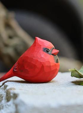 Jay家 北美红雀 手工木雕小鸟 可爱小肥啾桌面摆件生日礼物