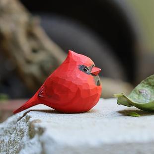 可爱小肥啾桌面摆件生日礼物 手工木雕小鸟 Jay家 北美红雀