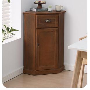 实木靠墙角柜现代简约中式五角收纳柜 客厅转角柜泡桐木供桌