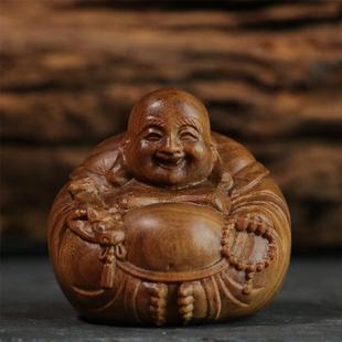 保真檀香木老料雕刻手把件木雕把玩汽车摆件老山檀弥勒佛一团和气