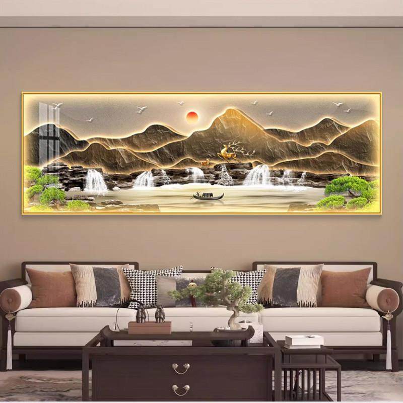 流水生财led灯轻奢客厅装饰画沙发背景墙挂画壁画简约现代高级感