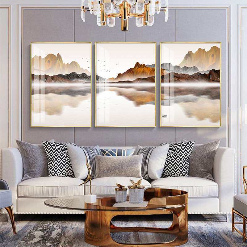 背景墙简约现代山水挂画办公室大气轻奢壁画新中式装饰画客厅沙发