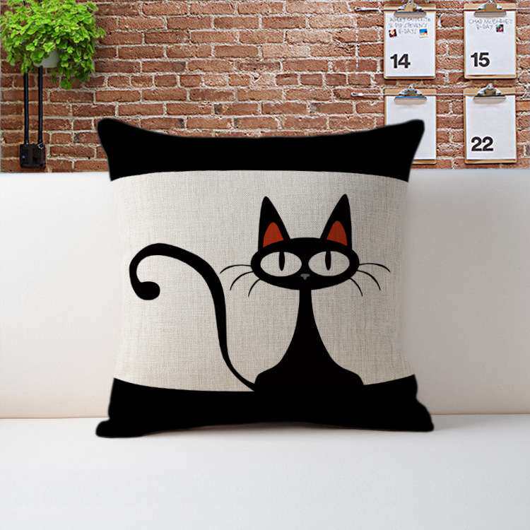 沙发垫创意棉麻抱枕 卡通数码印花亚麻护腰枕居家布艺抱枕