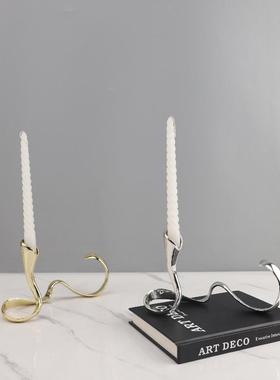 北欧创意几何飘带金属烛台摆件客厅餐厅酒店样板房软装家居装饰品