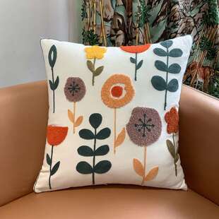 新款帆布毛巾绣花抱枕套ins田园家居风格客厅沙发装饰靠垫护腰枕