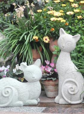 0时尚创意树脂工艺品花园阳台店铺家居装饰摆件白色站猫卧猫