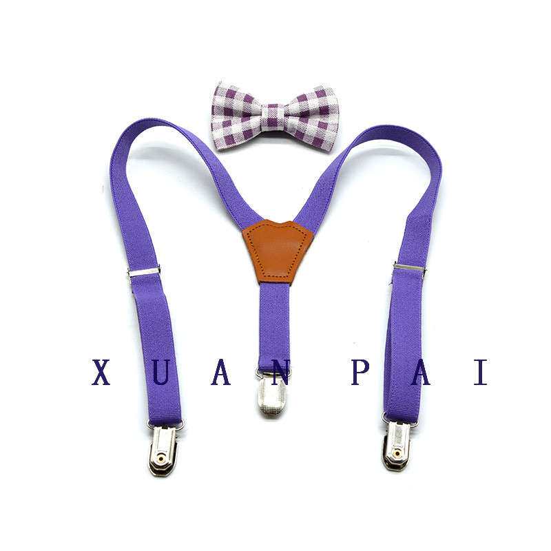 新品 2.0cm男女童纯色3夹Y型背带领结套装 吊裤带+领结宝宝两件套
