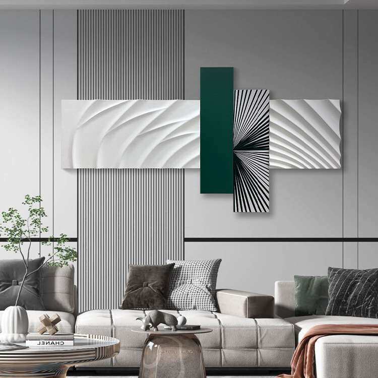 现代立体浮雕客厅沙发背景墙装饰画简约轻奢挂画横版壁画立体雕刻