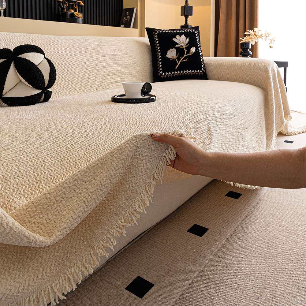 波浪纹高级感雪尼尔沙发盖布四季通用防猫抓不粘毛沙发巾沙发套罩