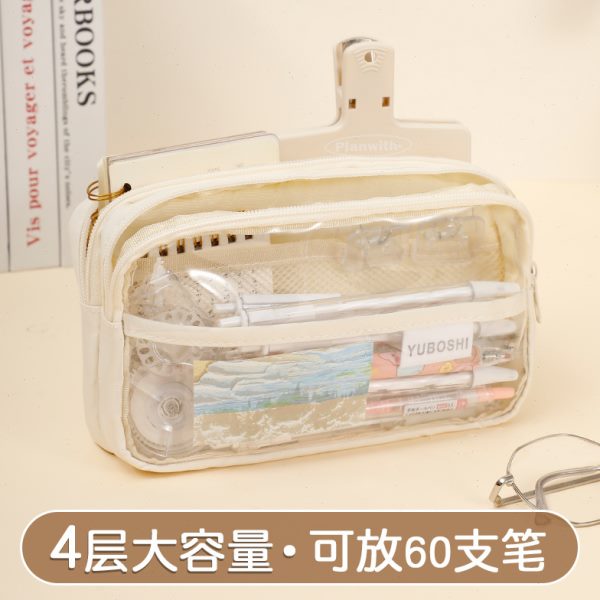 男女超能简约学习文具袋高透明笔袋颜值网红防水百搭大容量双层装