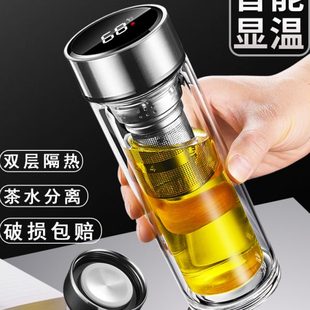 便商玻璃杯双层水杯温杯子车载泡茶杯显智能防烫隔热士男女家用
