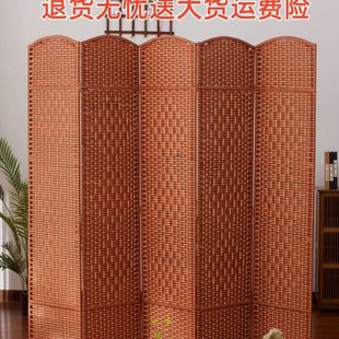 草编屏风隔断现代简约遮挡家用客厅卧室简易折叠移动折屏实木折屏