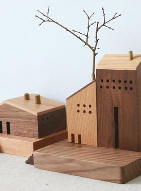 煦时丨日式小木屋 小房子花器 创意香薰炉 家居装饰木质摆件