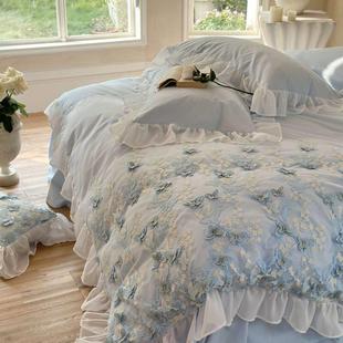 精灵仙子全棉水洗棉床裙款少女心四件套纯棉立体蝴蝶被套法式床品