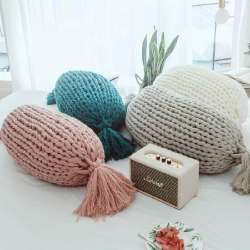 斯堪的纳维亚糖果手工长枕头在针织粗线垫B&B样品摄影装饰腰枕