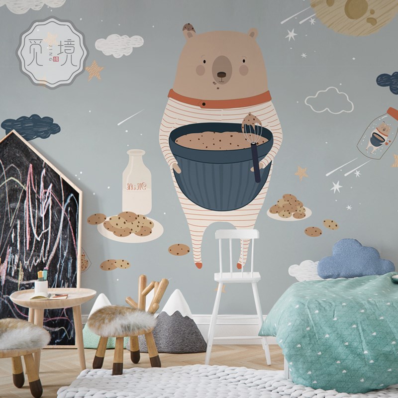 幼儿园墙纸卧室男生壁纸儿童房男孩卡通墙布壁画背景墙壁布卧室