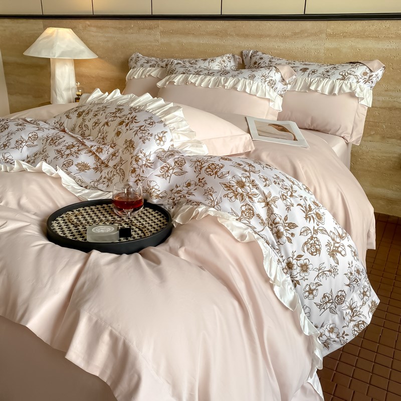 法式100支婚嫁长绒棉结婚四件套红色被套新婚庆床上用品婚房4