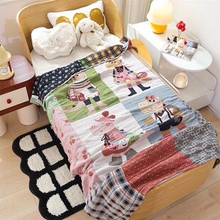 四层纯棉纱布儿童毛巾被100%全棉柔软宝宝午睡盖毯可爱卡通空调毯