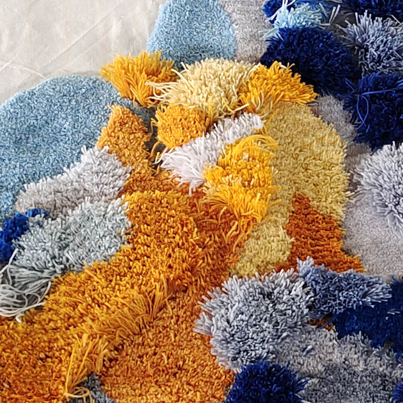 蓝色海洋长毛绒手工晴纶地毯定制挂毯壁毯儿童房拍摄婚庆装饰地垫